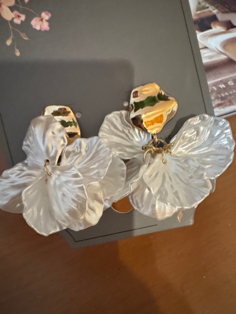 a new day White Petal Drop Earrings with Gold Accents - Women Jewelry